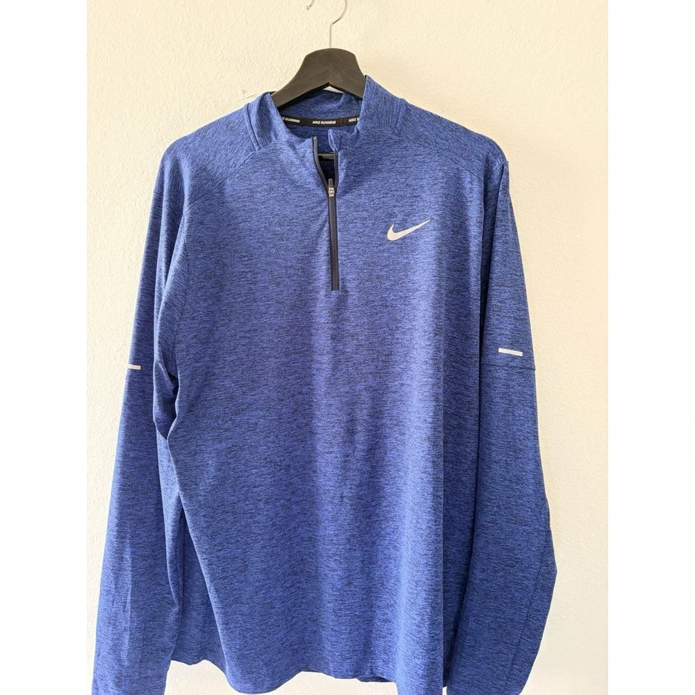 Nike Running Dri-FIT 1/2 Zip Pullover Jacket Blue Space Dye Heather Size Large